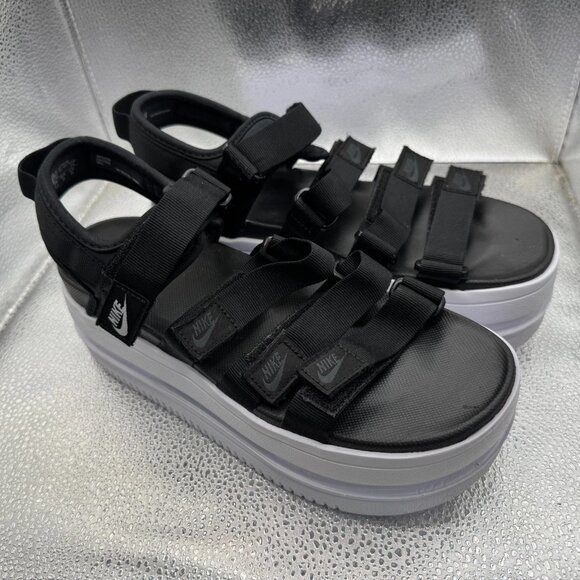 Size 8 Nike Icon Classic Womens Black White Platform Wedge Sandal‎ DH0224-001 - Picture 3 of 12